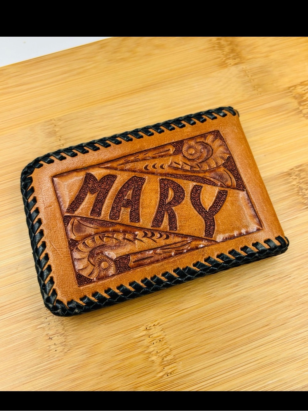 Vintage Hand-Tooled Leather Wallet “Mary”